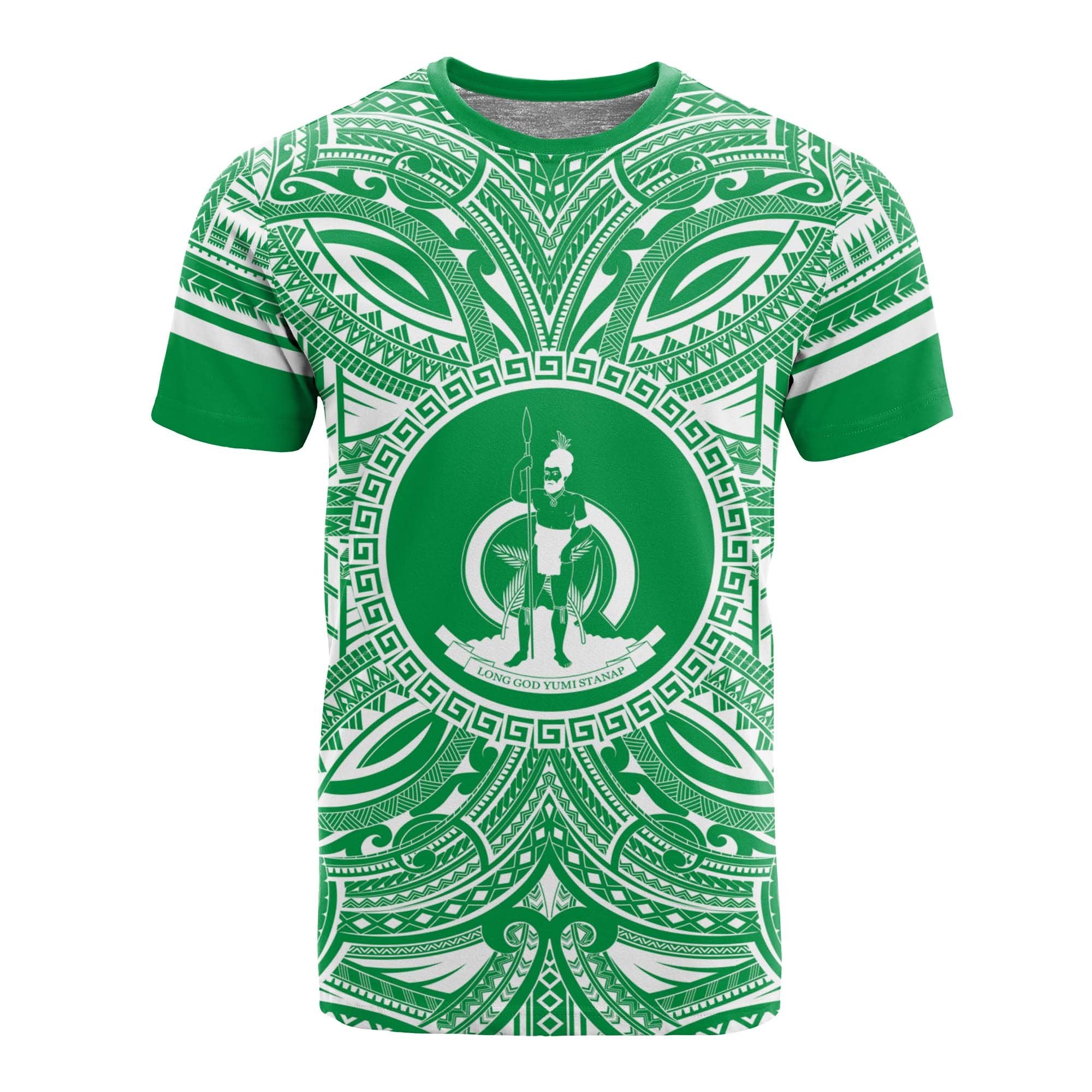Vanuatu T Shirt Vanuatuan Coat of Arms Polynesian Flag Color Unisex Green - Polynesian Pride
