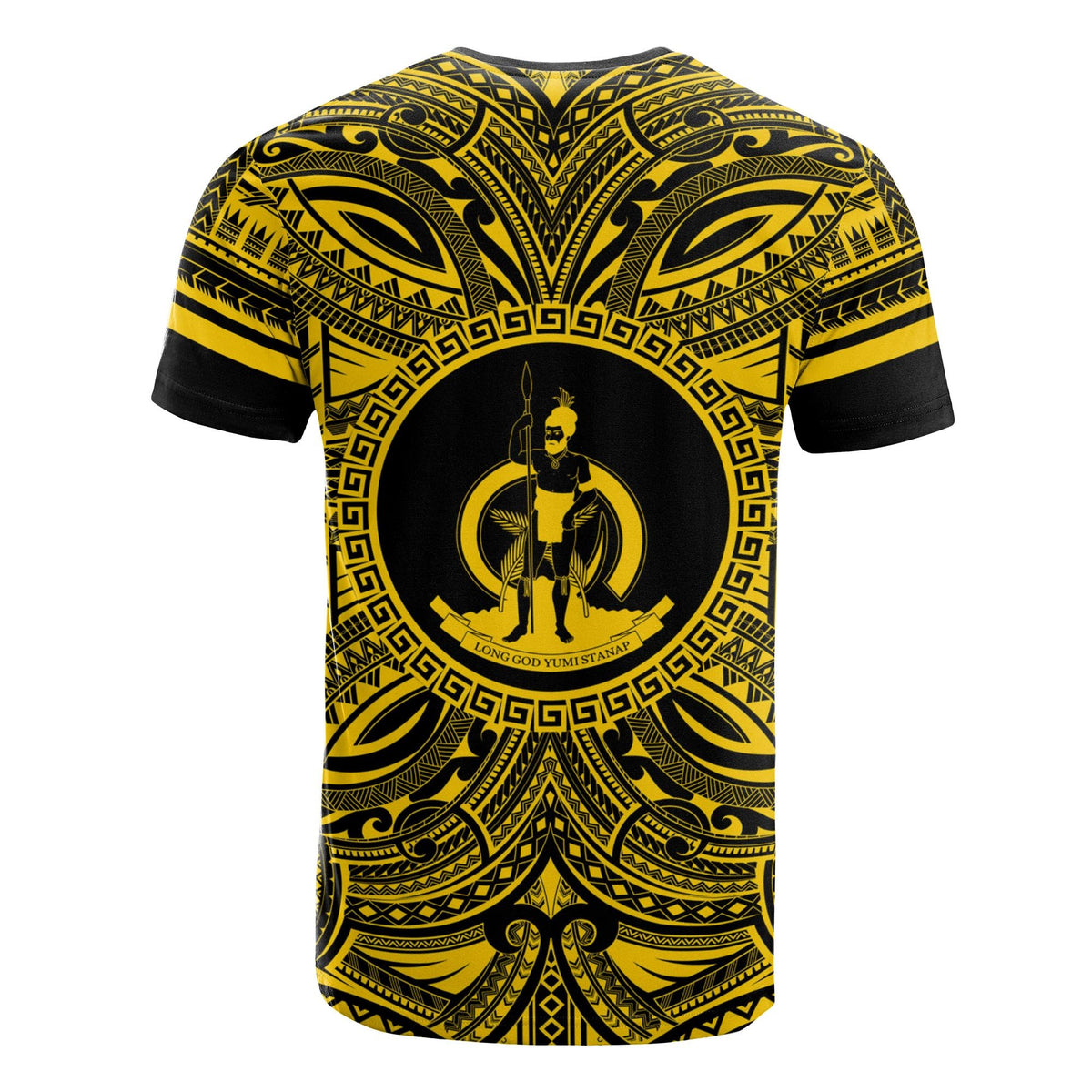 Vanuatu T Shirt Vanuatuan Coat of Arms Polynesian Gold Black - Polynesian Pride