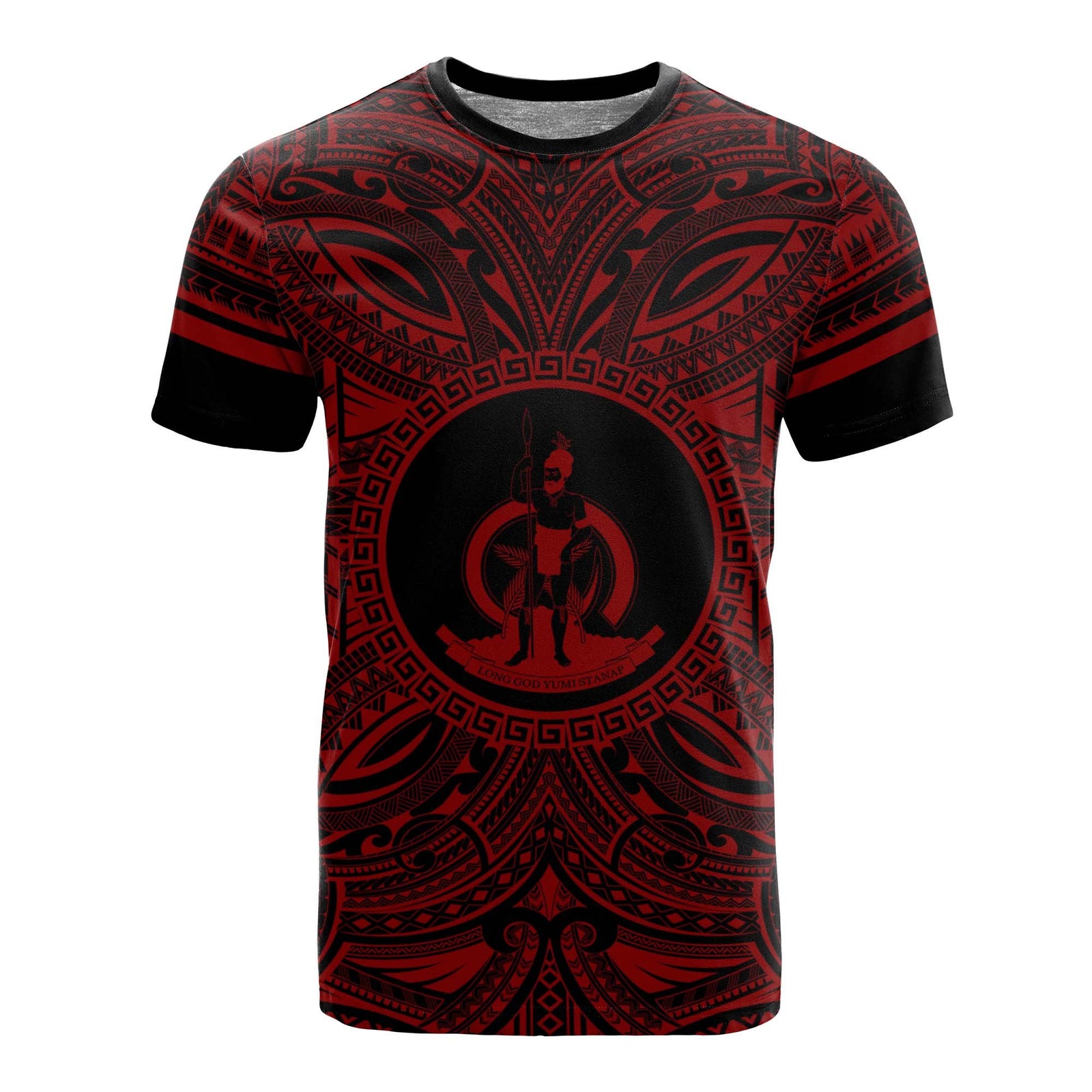 Vanuatu T Shirt Vanuatuan Coat of Arms Polynesian Red Black Unisex Red - Polynesian Pride