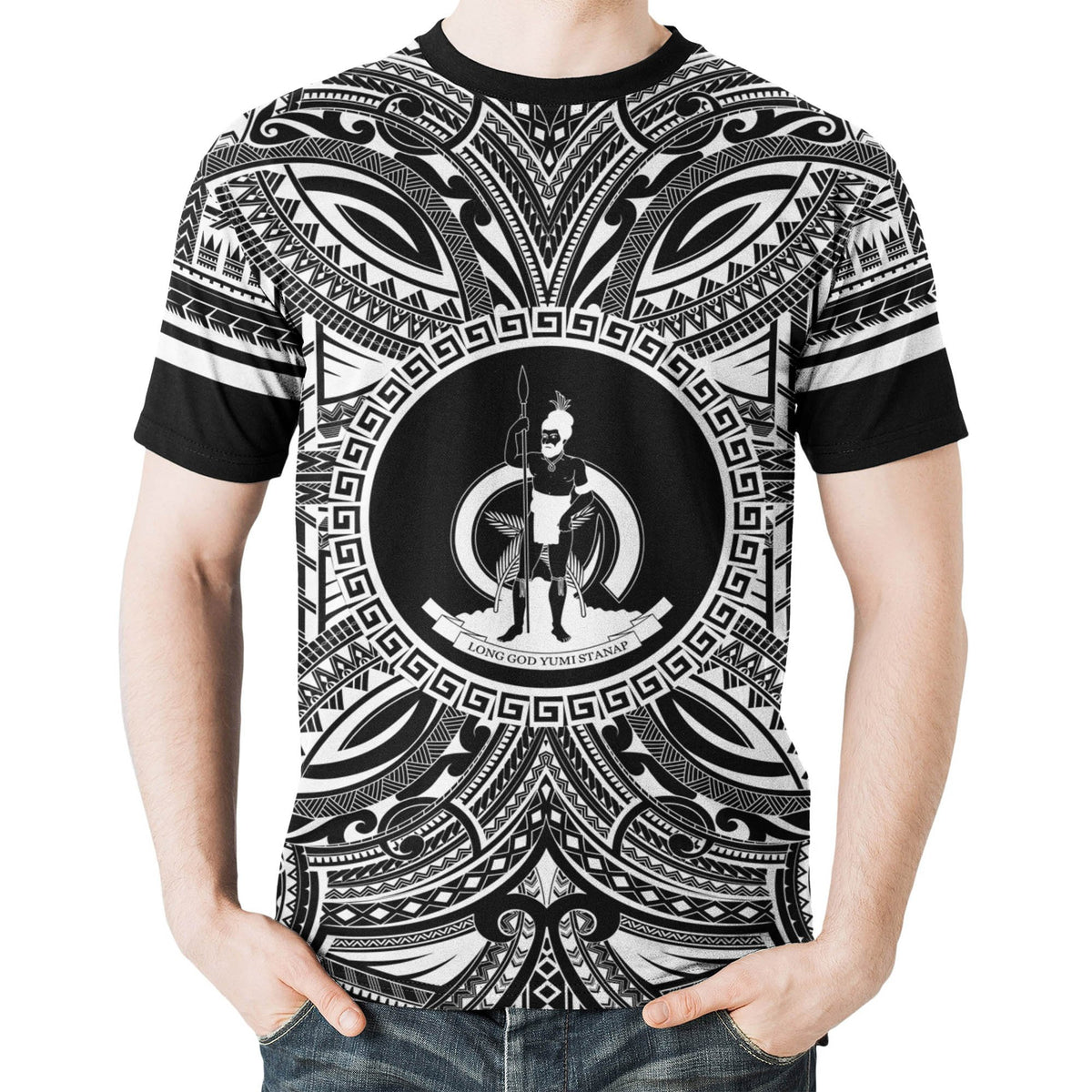 Vanuatu T Shirt Vanuatuan Coat of Arms Polynesian White Black - Polynesian Pride