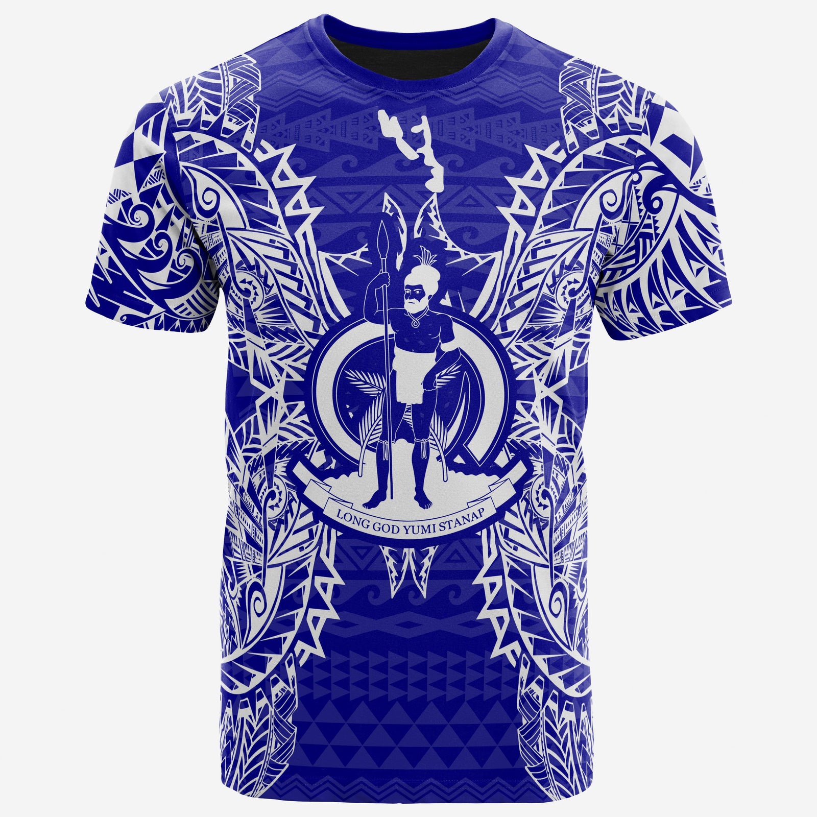 Vanuatu T Shirt Vanuatuan Flag Map Polynesian Tattoo Blue Unisex Blue - Polynesian Pride