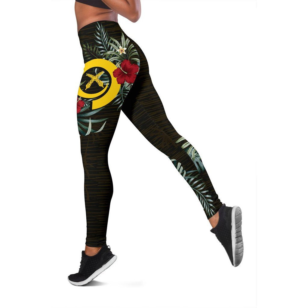 Vanuatu Hibiscus Leggings A7 Black - Polynesian Pride