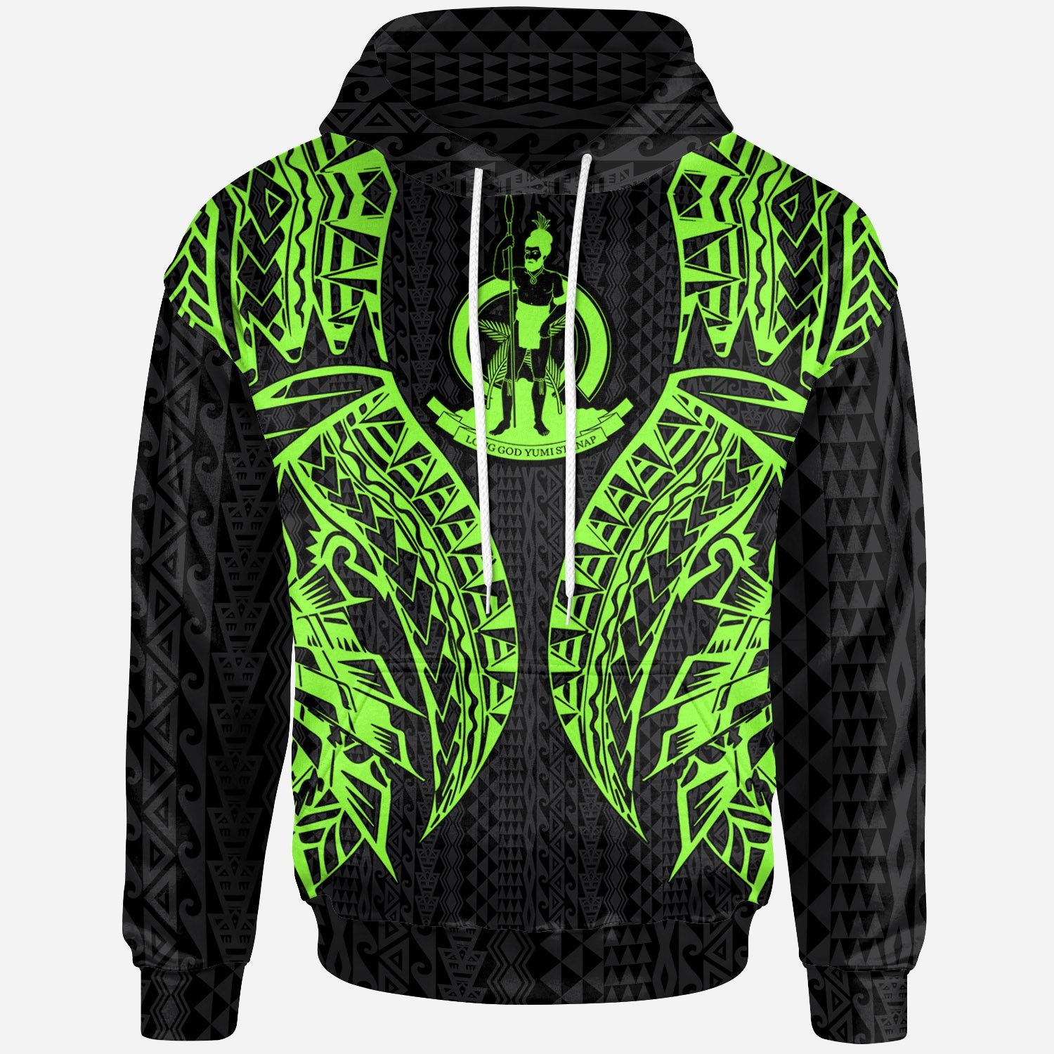 Vanuatu Hoodie Polynesian Lion Head Green Style Unisex Green - Polynesian Pride
