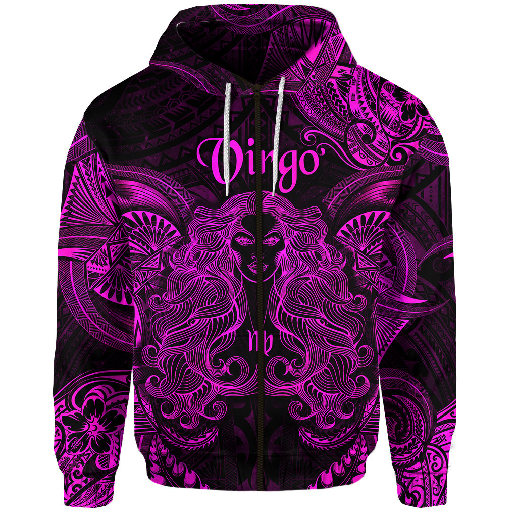 Virgo Zodiac Polynesian Zip Hoodie Unique Style Pink LT8 - Polynesian Pride