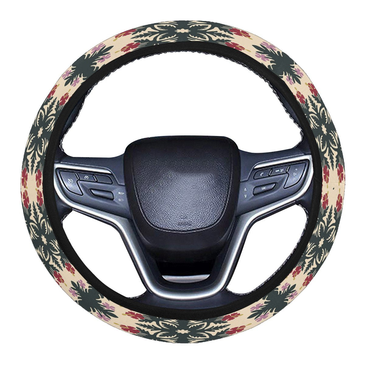 Hawaii - Ginger Hibiscus Plumeria Quilting Steering Wheel Covers - AH One Size Green Steering Wheel Cover - Polynesian Pride