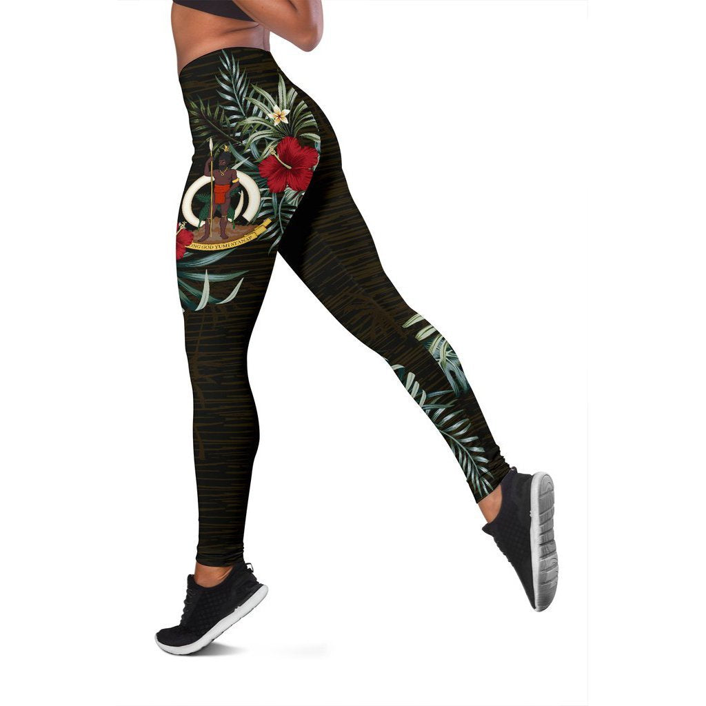 Vanuatu Hibiscus Leggings A7 Black - Polynesian Pride