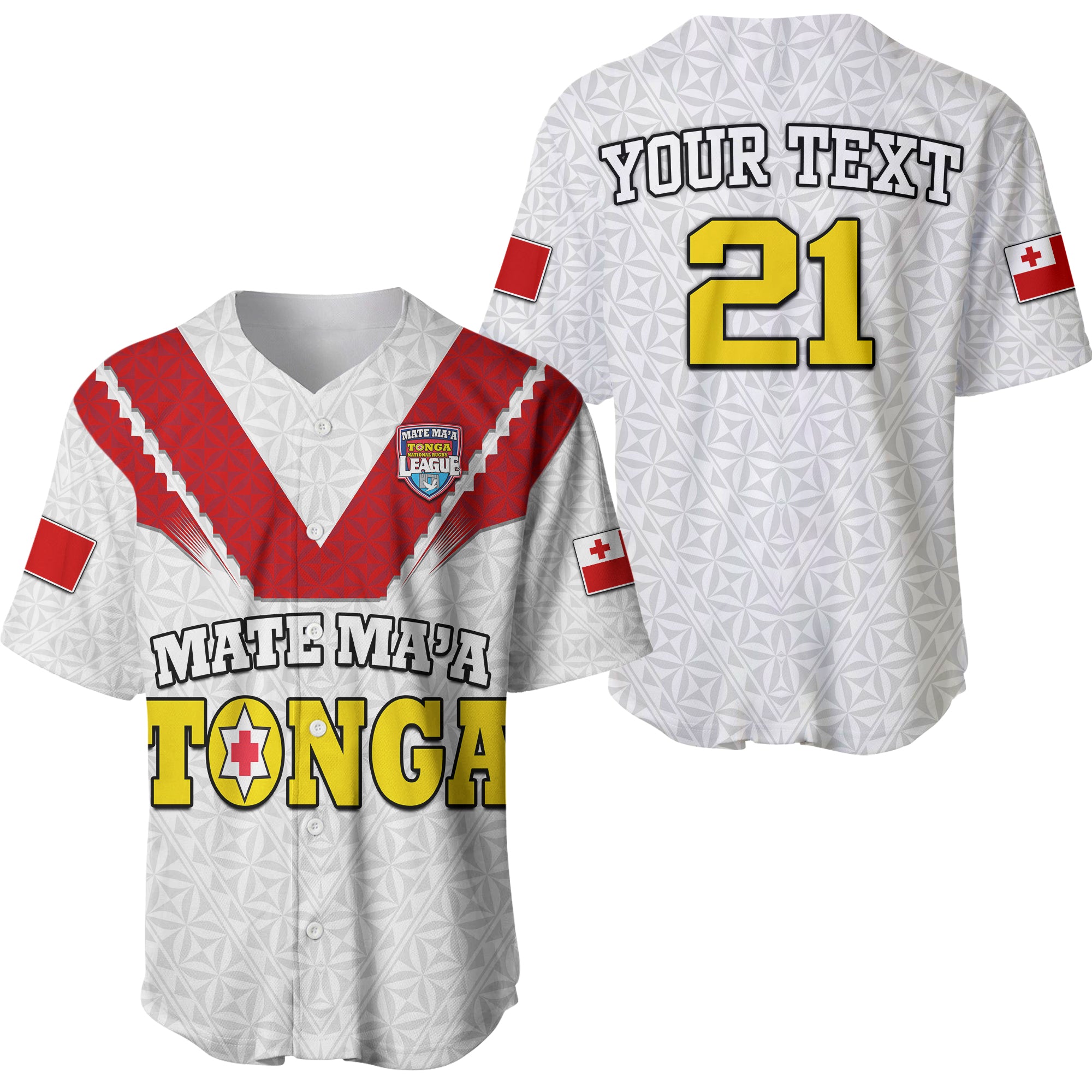 (Custom Personalised) Mate Ma'a Tonga Rugby Baseball Jersey Tongan Kupesi White Style LT9 - Polynesian Pride