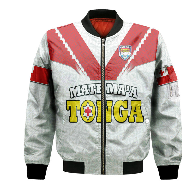 Mate Ma'a Tonga Rugby Bomber Jacket Tongan Kupesi White Style LT9 Unisex White - Polynesian Pride