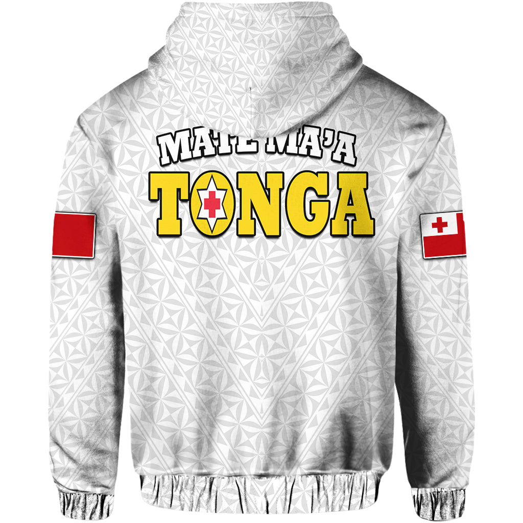 Mate Maa Tonga Rugby Hoodie Tongan Kupesi White Style LT9 - Polynesian Pride