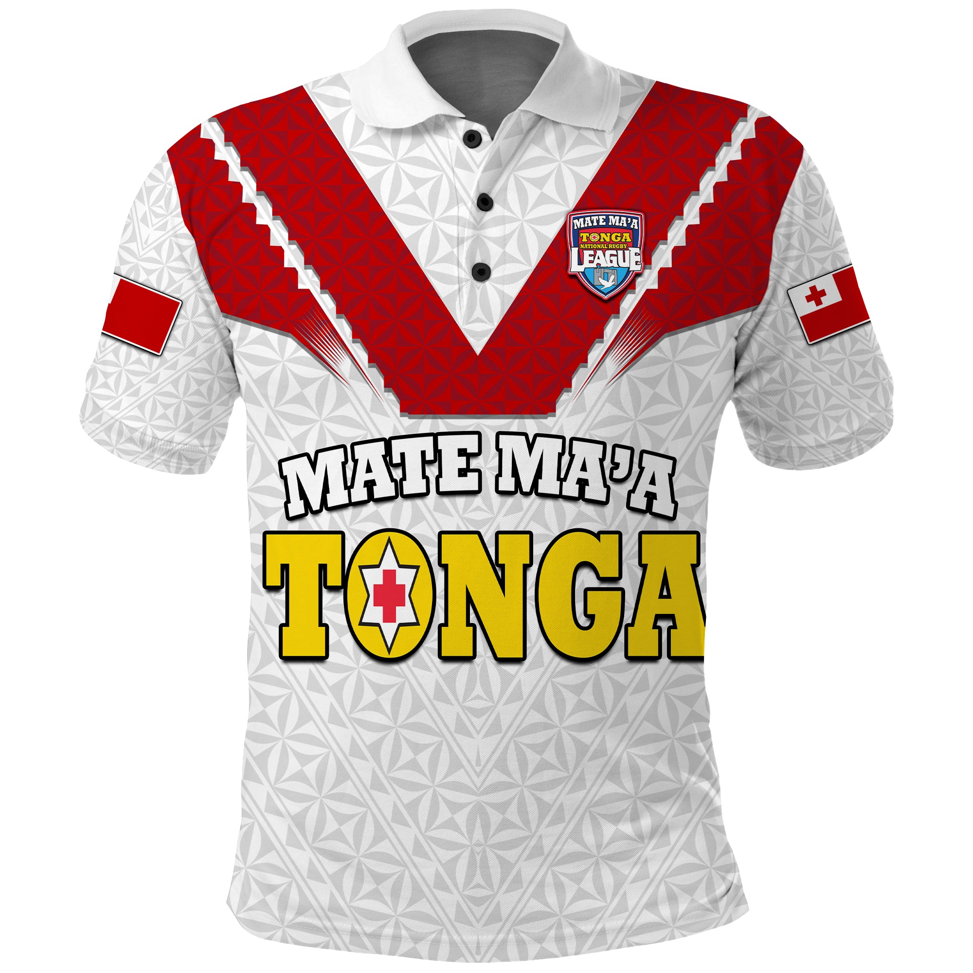 Custom Mate Maa Tonga Rugby Polo Shirt Tongan Kupesi White Style LT9 - Polynesian Pride