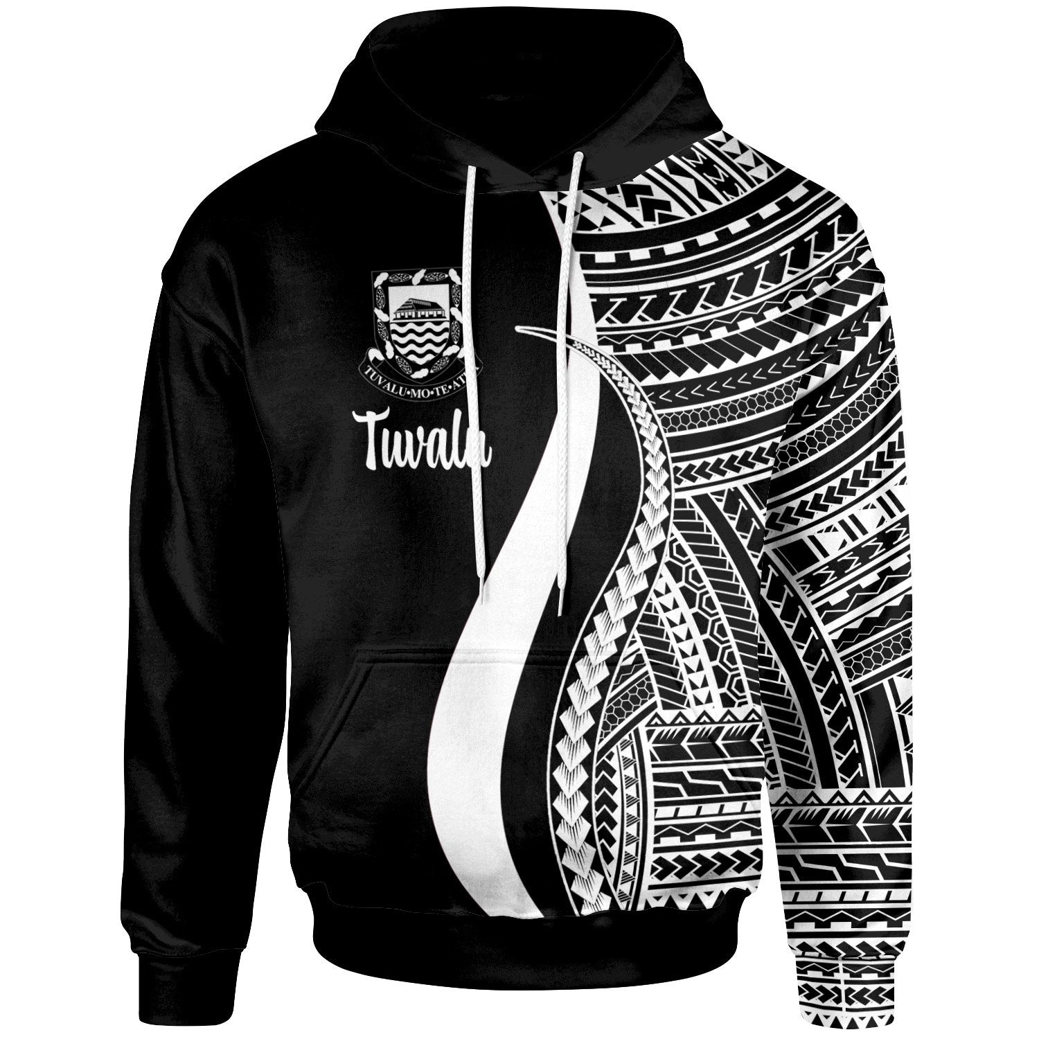 Tuvalu Hoodie White Tentacle Tribal Pattern Unisex White - Polynesian Pride