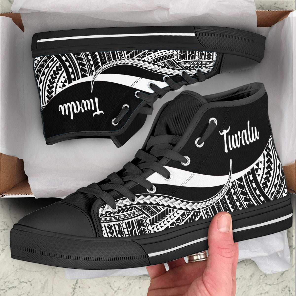 Tuvalu High Top Shoes White - Polynesian Tentacle Tribal Pattern Unisex Black - Polynesian Pride