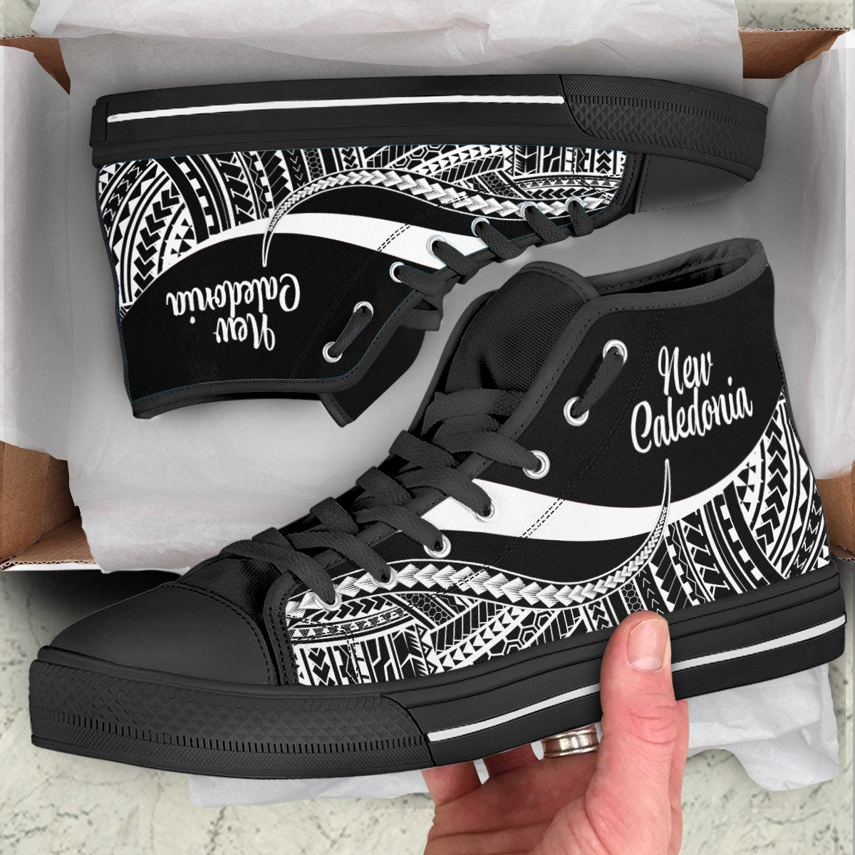 New Caledonia High Top Shoes White - Polynesian Tentacle Tribal Pattern Crest Unisex Black - Polynesian Pride