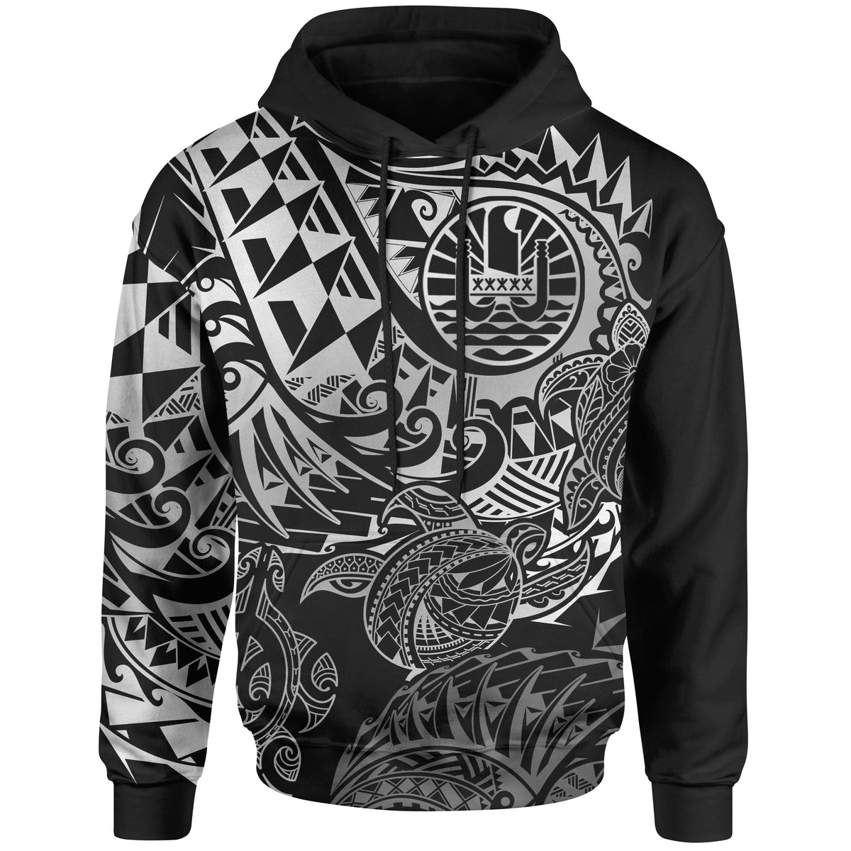 Tahiti Polynesian Hoodie White Turtle Hibiscus Flowing Unisex WHITE - Polynesian Pride