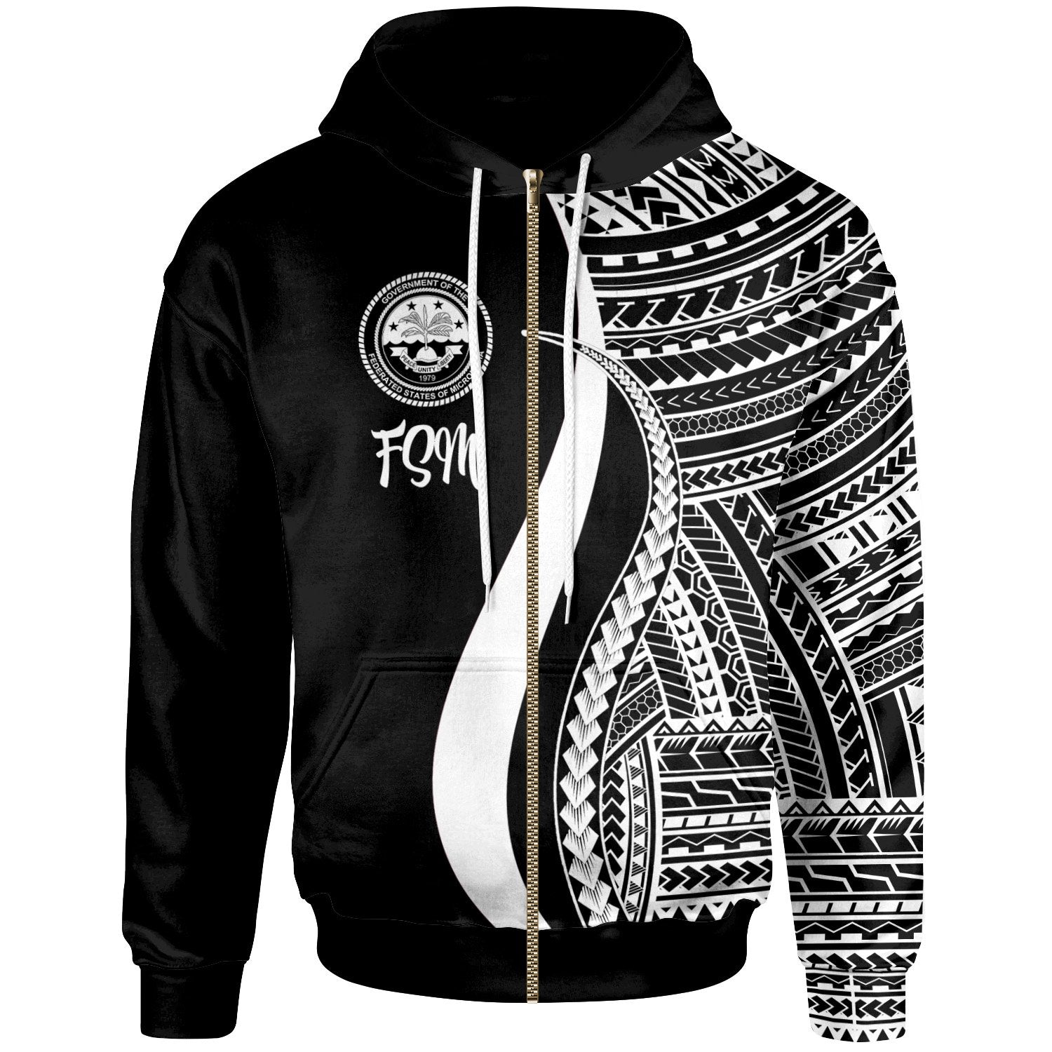 Federated States of Micronesia Zip up Hoodie White Tentacle Tribal Pattern Unisex White - Polynesian Pride