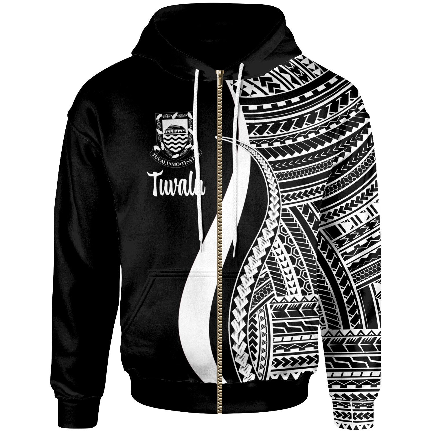 Tuvalu Zip up Hoodie White Tentacle Tribal Pattern Unisex White - Polynesian Pride