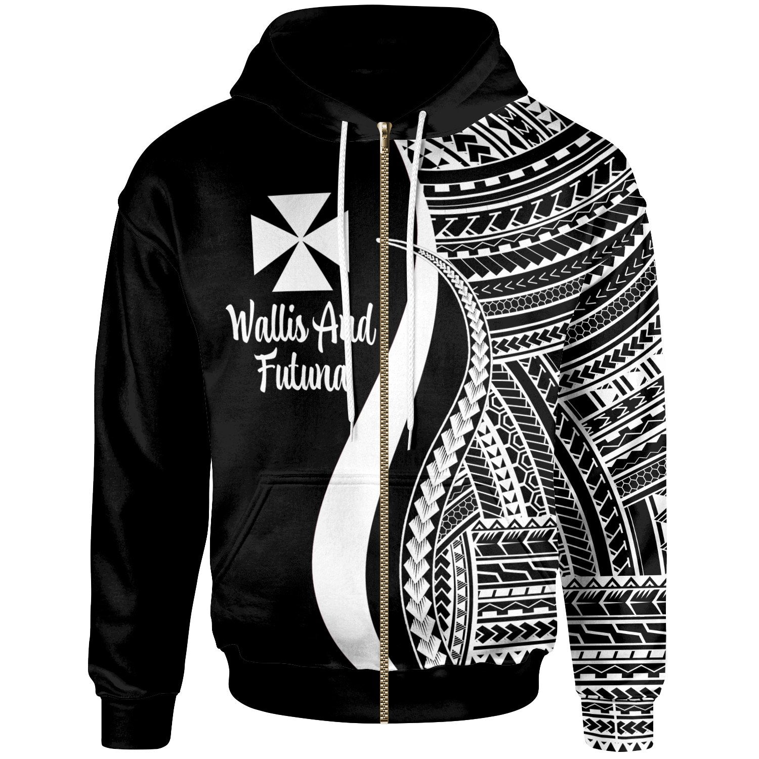 Wallis and Futuna Zip up Hoodie White Tentacle Tribal Pattern Unisex White - Polynesian Pride