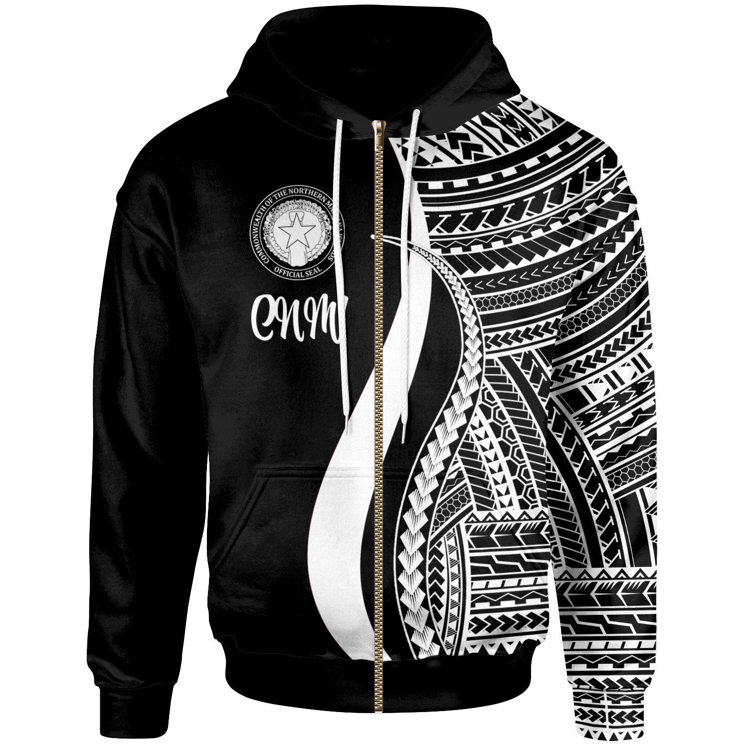 Northern Mariana Islands Zip up Hoodie White Tentacle Tribal Pattern Unisex White - Polynesian Pride