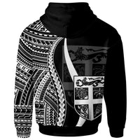 Fiji Custom Zip up Hoodie White Tentacle Tribal Pattern - Polynesian Pride