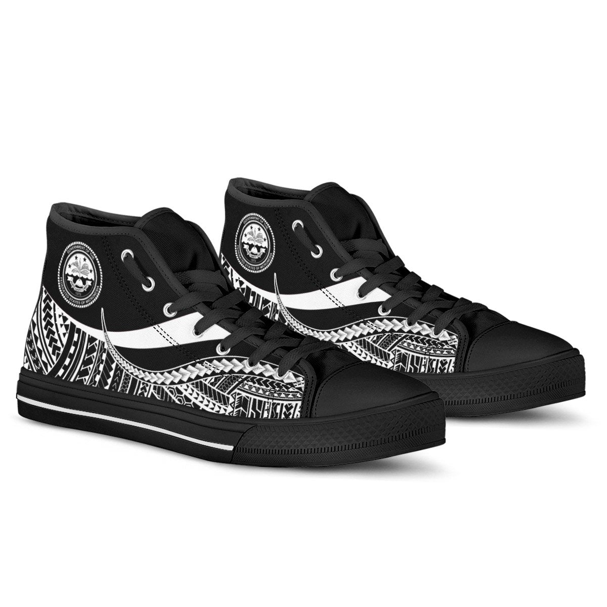 Federated States of Micronesia Custom Personalised High Top Shoes White - Polynesian Tentacle Tribal Pattern - Polynesian Pride