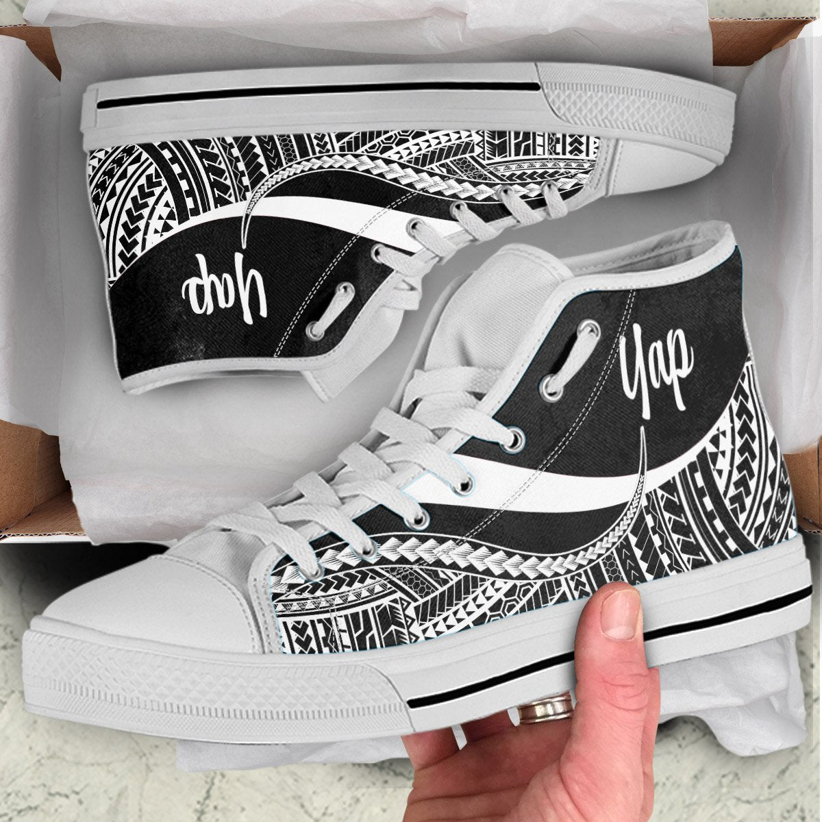 Yap High Top Shoes White - Polynesian Tentacle Tribal Pattern - Polynesian Pride