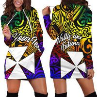 Wallis and Futuna Custom Personalised Hoodie Dress - Rainbow Polynesian Pattern Rainbow - Polynesian Pride