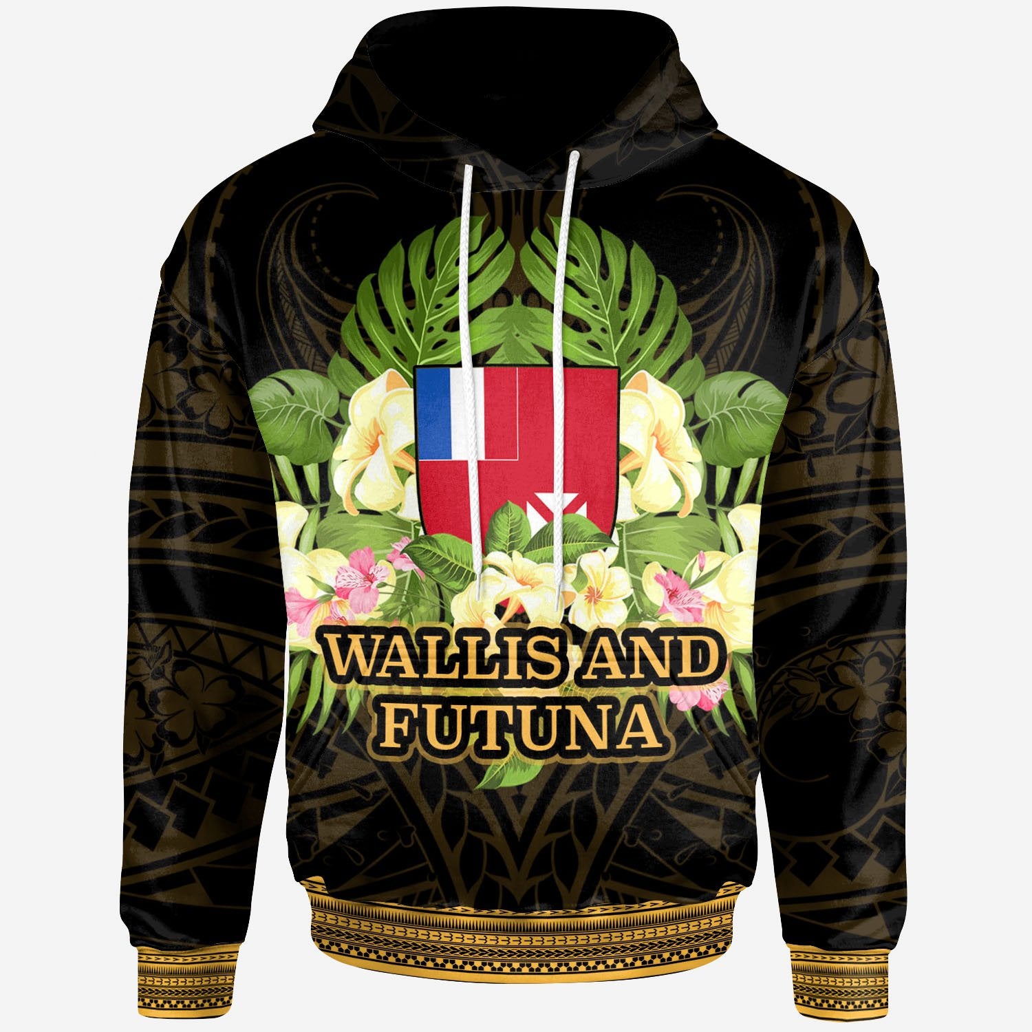 Wallis and Futuna Hoodie Polynesian Gold Patterns Collection Unisex Black - Polynesian Pride