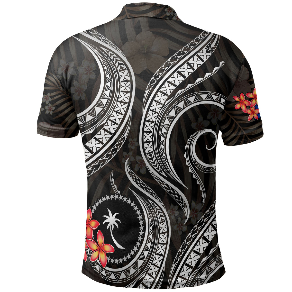 Chuuk Micronesian Polo Shirt Black Plumeria - Polynesian Pride