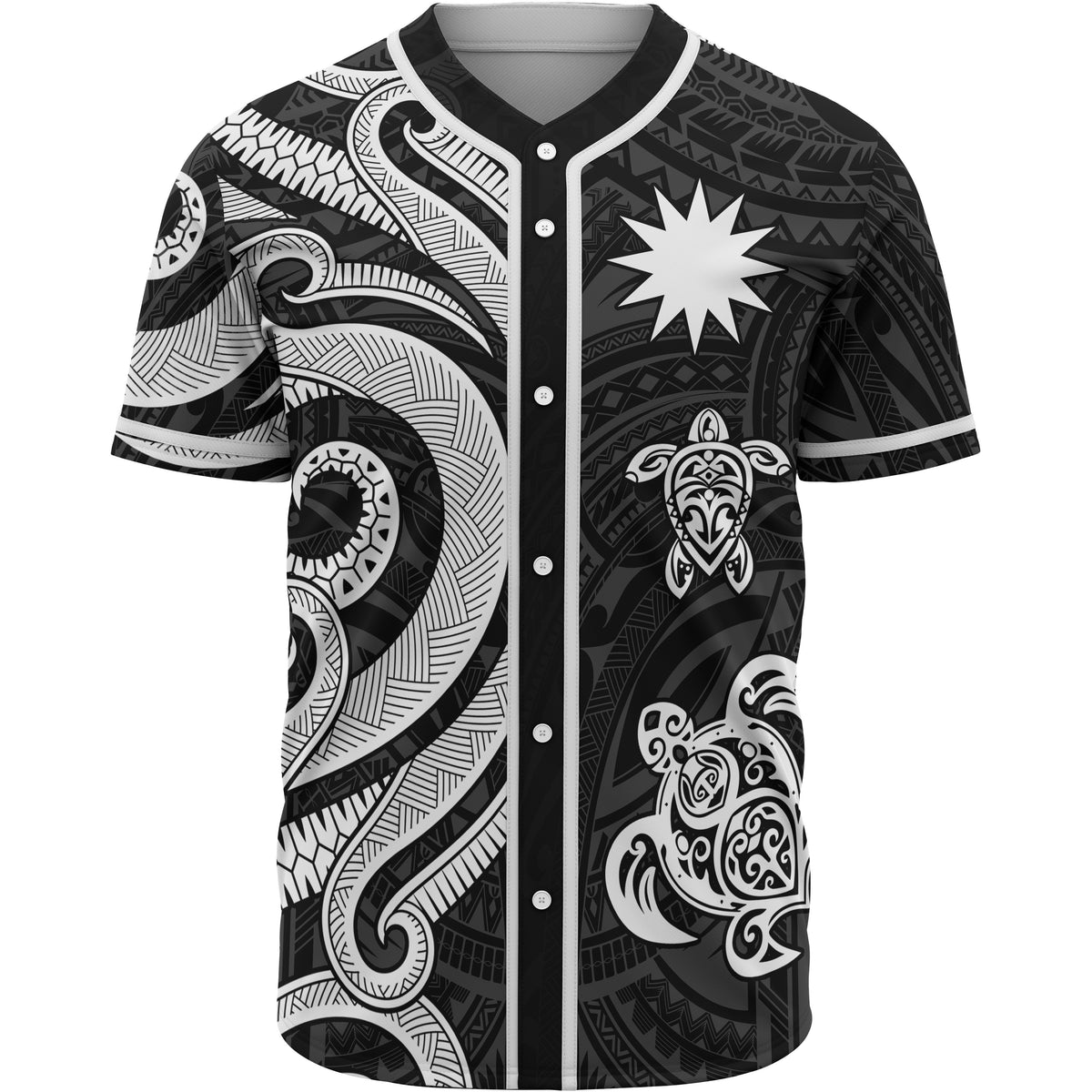Nauru Baseball Shirt - White Tentacle Turtle Unisex White - Polynesian Pride