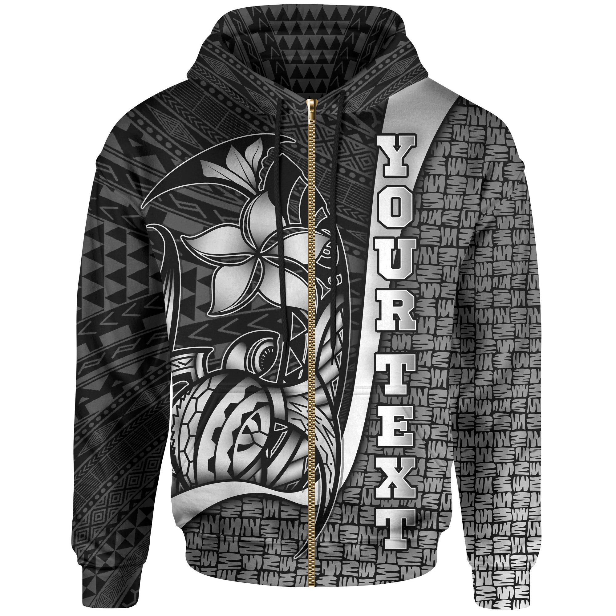 Samoa Polynesian Custom Zip up Hoodie White Turtle with Hook Unisex WHITE - Polynesian Pride