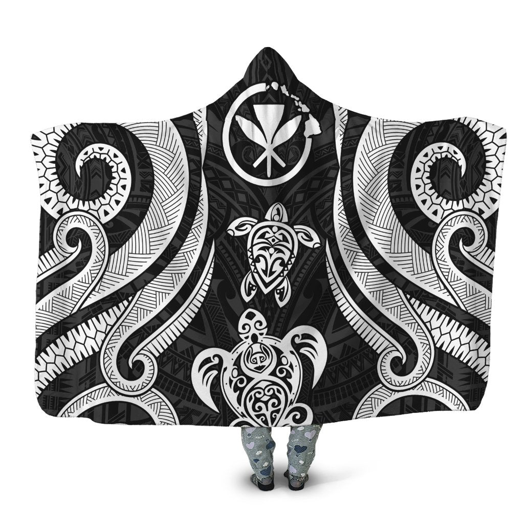 Hawaii Hooded Blanket - White Tentacle Turtle Hooded Blanket White - Polynesian Pride