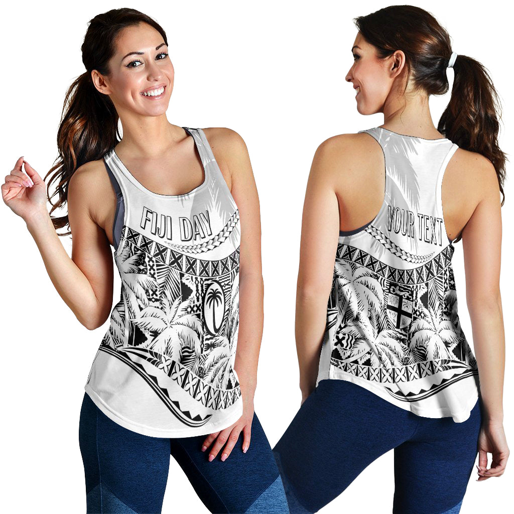 Personalised Fiji Day Women Racerback Tank Flying Fijians Masi Kesa Style - White LT7 - Polynesian Pride