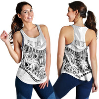 Personalised Fiji Day Women Racerback Tank Flying Fijians Masi Kesa Style - White LT7 - Polynesian Pride