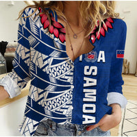 (Custom Text and Number) Toa Samoa Rugby Women Casual Shirt Siamupini Ula Fala Blue LT13 Female Blue - Polynesian Pride