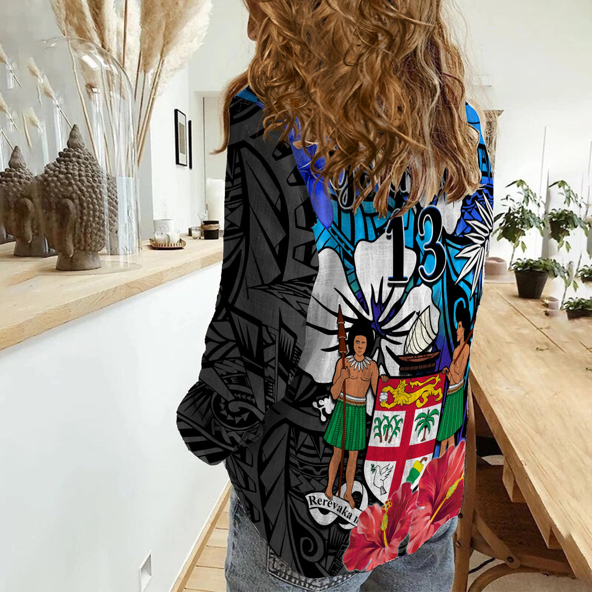 (Custom Text and Number) Fiji Tie Dye Women Casual Shirt Polynesian Blue Tribal Creative Tropical Flowers LT13 - Polynesian Pride