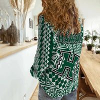 Hawaii Football Women Casual Shirt Rainbow Warriors Tribal Kakau LT14 - Polynesian Pride