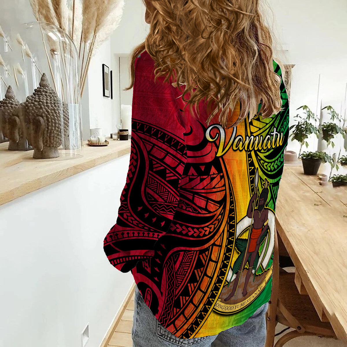 Vanuatu Women Casual Shirt Luganville Polynesian Reggae Coat Of Arms LT14 - Polynesian Pride
