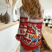 Hawaii Mele Kalikimaka Women Causal Shirt Dabbing Santa Red Merry Christmas LT14 - Polynesian Pride