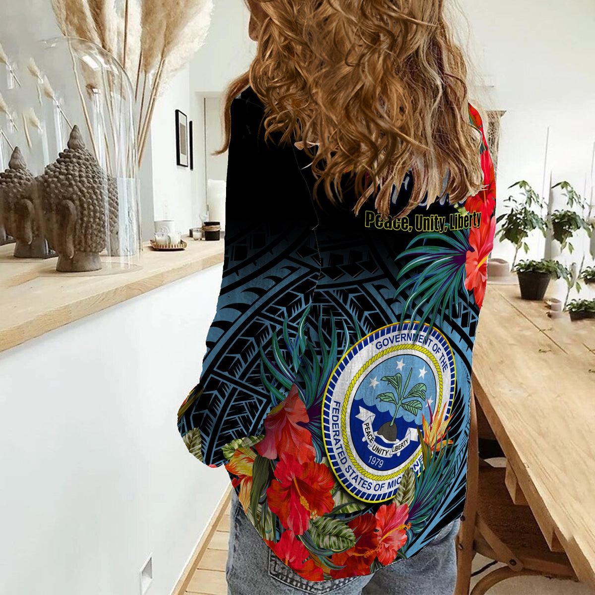 Federated States of Micronesia Women Casual Shirt Hibiscus Flowers FSM Seal Polynesian LT14 - Polynesian Pride