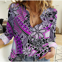 (Custom Personalised) Hawaii Women Casual Shirt Tribal Plumeria With Polynesian Turtle Ver.02 LT14 Female Purple - Polynesian Pride