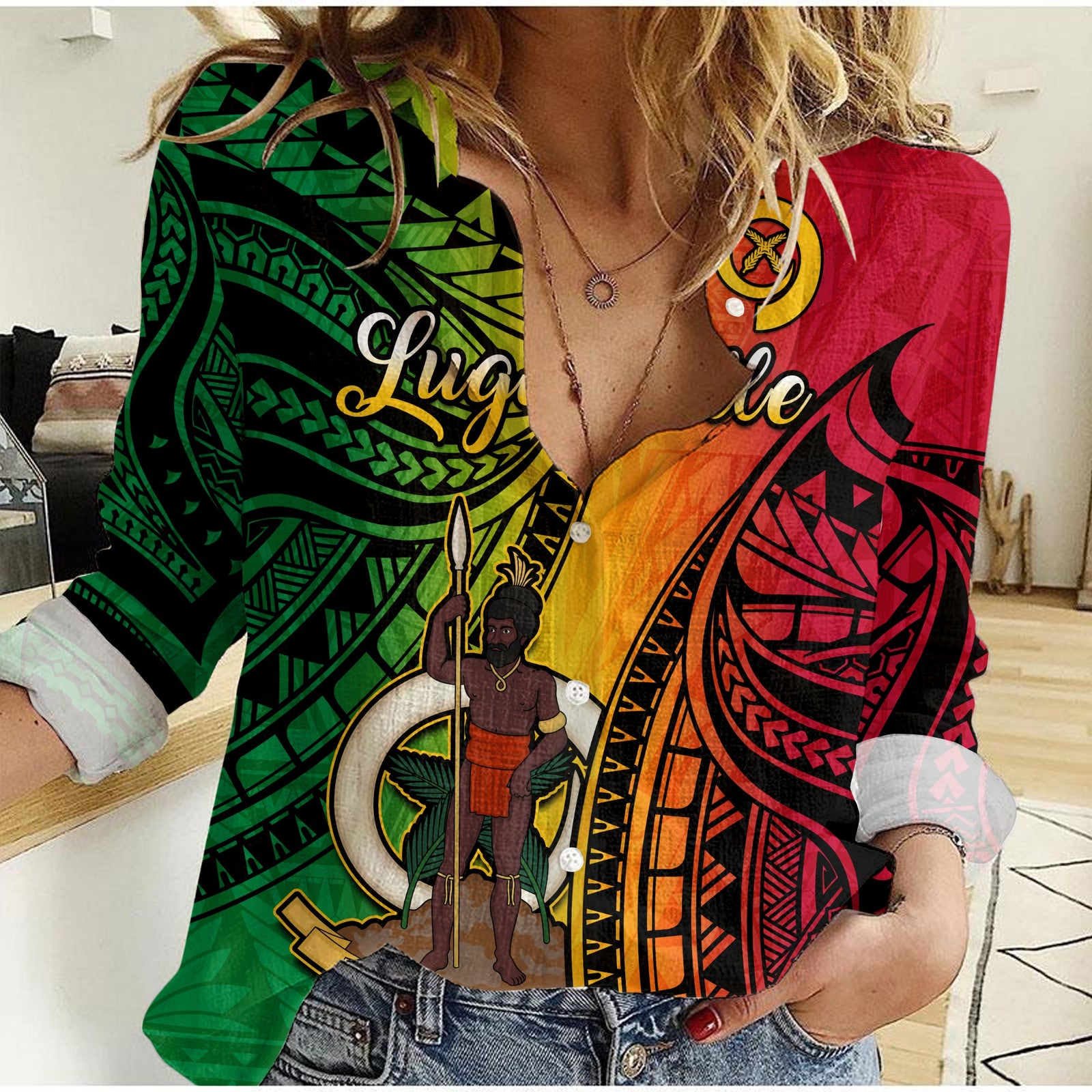 Vanuatu Women Casual Shirt Luganville Polynesian Reggae Coat Of Arms LT14 Female Reggae - Polynesian Pride