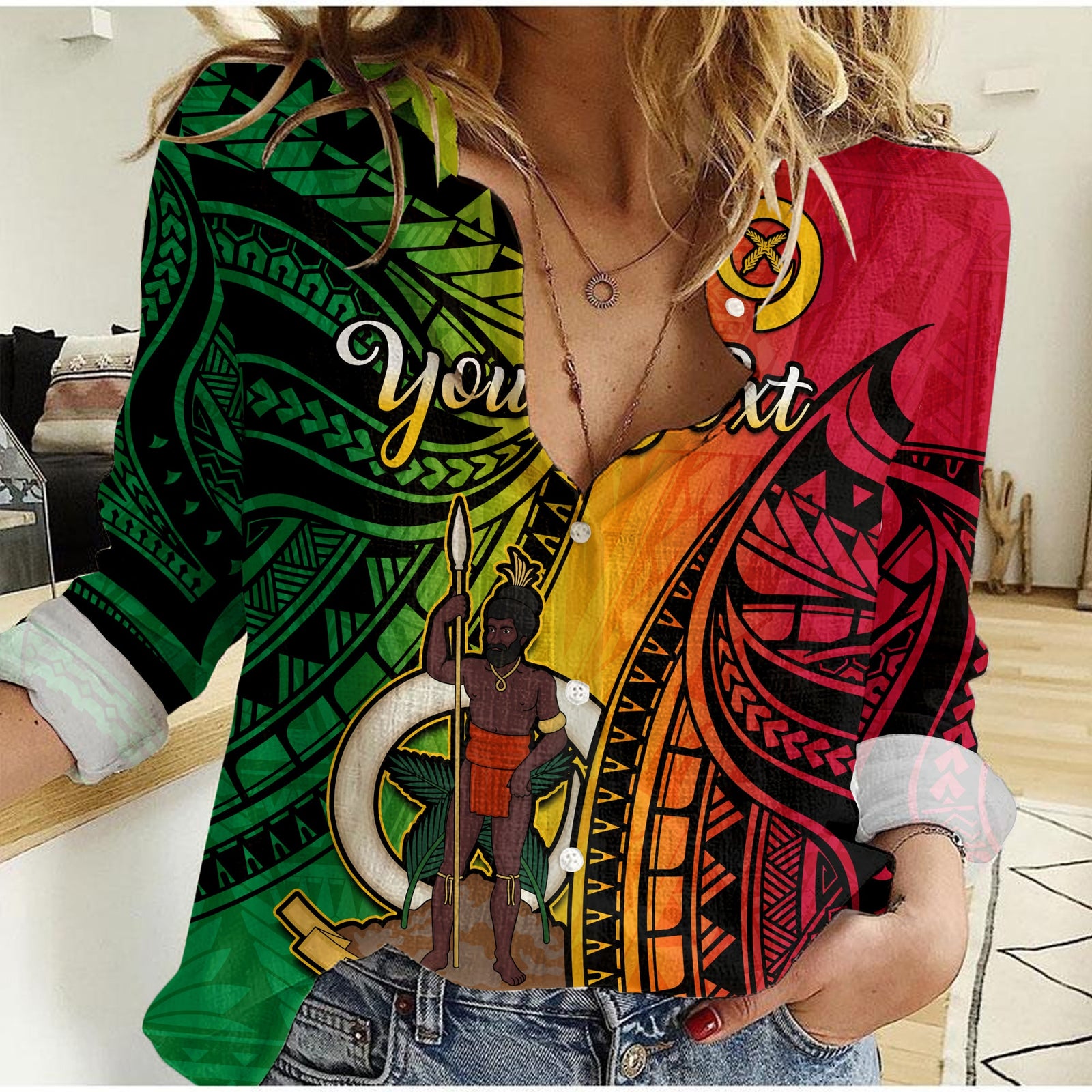 (Custom Personalised) Vanuatu Women Casual Shirt Luganville Polynesian Reggae Coat Of Arms LT14 Female Reggae - Polynesian Pride