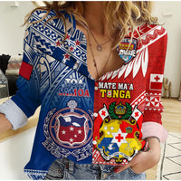 (Custom Personalised) Mate Maa Tonga And Toa Samoa Rugby Women Casual Shirt Polynesian Pattern LT14 Female Blue - Polynesian Pride