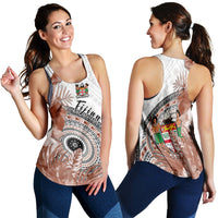 Fiji Tapa Women Racerback Tank White Fijian Masi Be Loved Hibiscus LT13 - Polynesian Pride