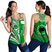 Rarotonga Cook Islands Women Racerback Tank Turtle and Map Style Green LT13 - Polynesian Pride