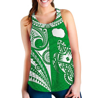 Rarotonga Cook Islands Women Racerback Tank Turtle and Map Style Green LT13 - Polynesian Pride