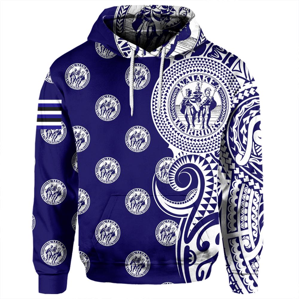 Custom Hawaii Hoodie Waiakea High Tribal Kakau Pullover Hoodie Unisex Blue - Polynesian Pride