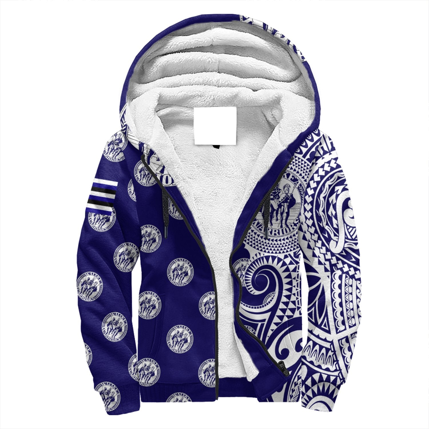 (Personalised) Hawaii - Waiakea High Tribal Kakau Sherpa Hoodie AH Blue - Polynesian Pride