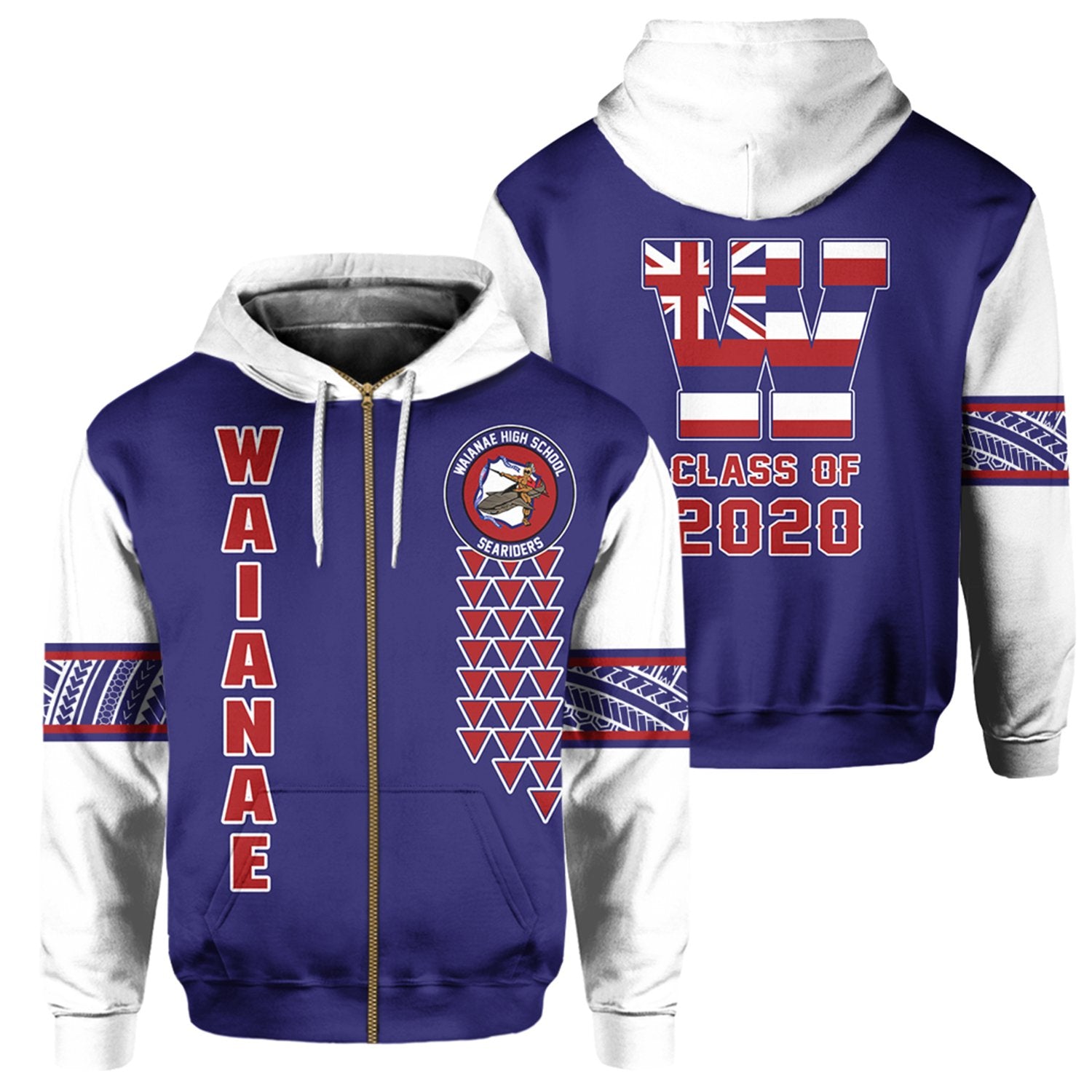 Custom Hawaii Hoodie Waianae High Custom Your Class Zip Hoodie Unisex Blue - Polynesian Pride