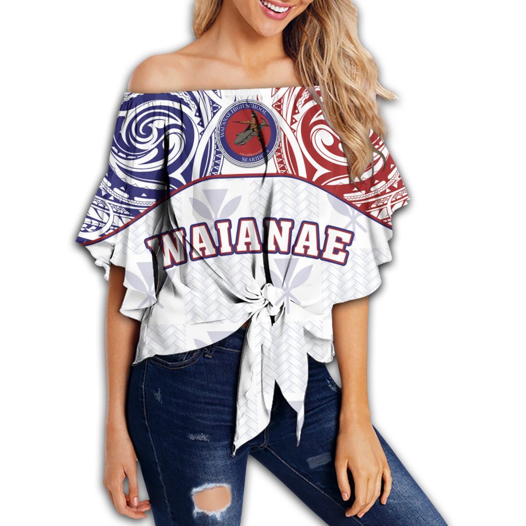 Hawaii - Kanaka Waianae High School Off Shoulder Waist Wrap Top Demodern Style AH Female White - Polynesian Pride